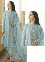 Faux Georgette Sky Blue Eid Wear Embroidery Work Pakistani Suit